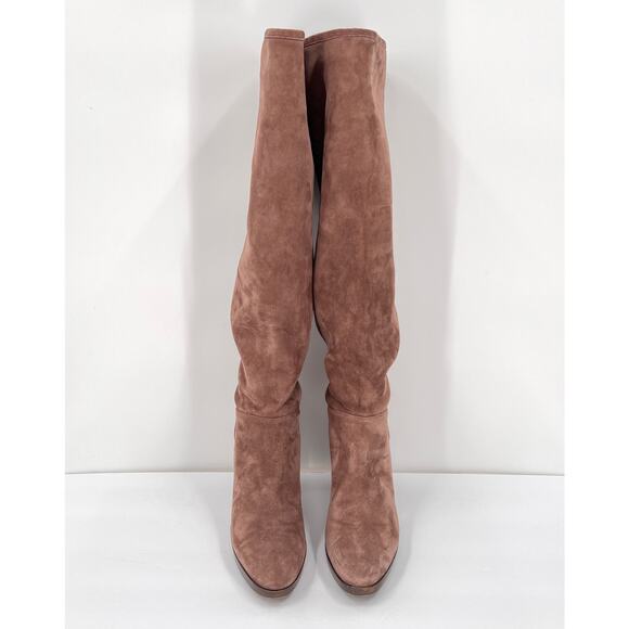 LORO PIANA Suede Knee High Boots Womens 39 Light Brown Sharmaine Cashmere Lined - Picture 2 of 16